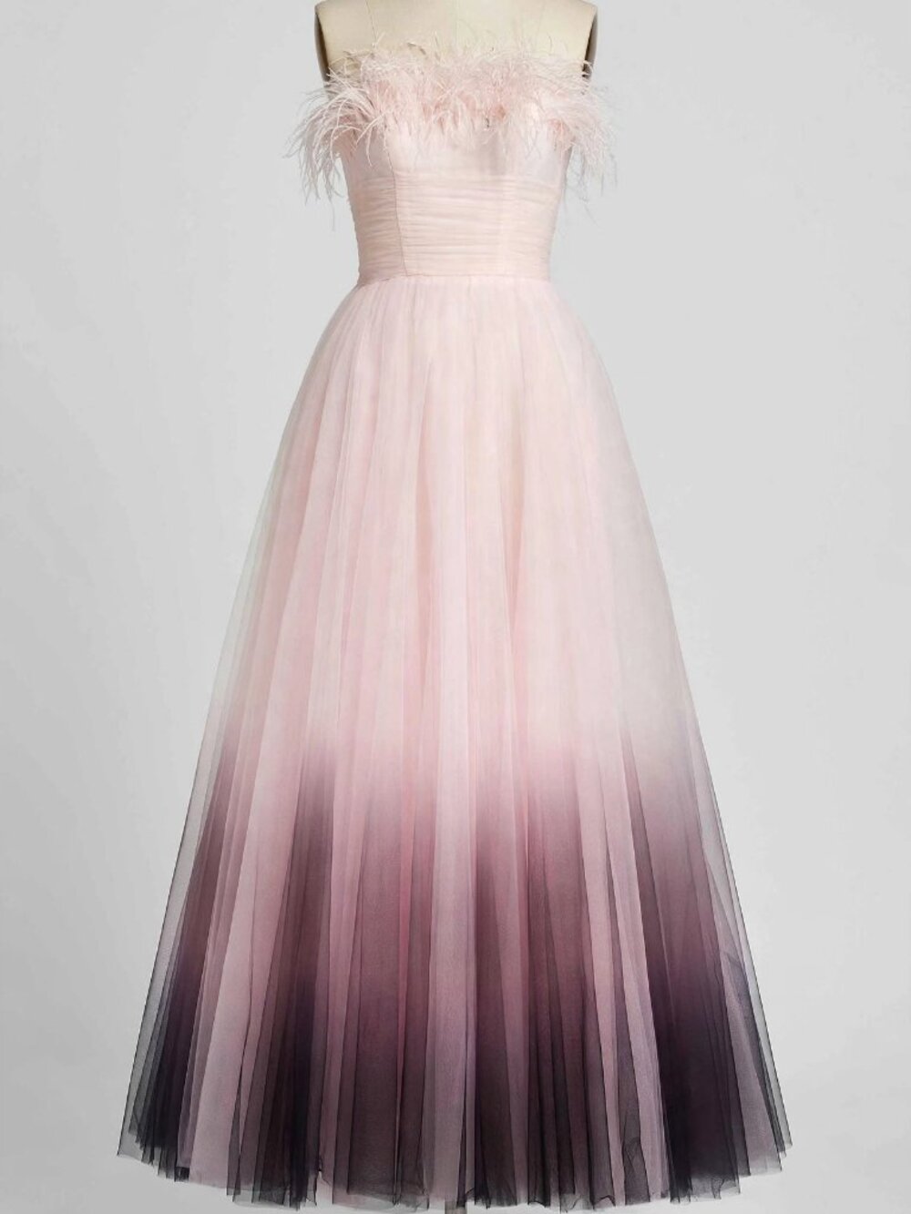 Mac Duggal 20557 Pink Ombre Feather Neckline Tulle Ball Gown 10 NWT